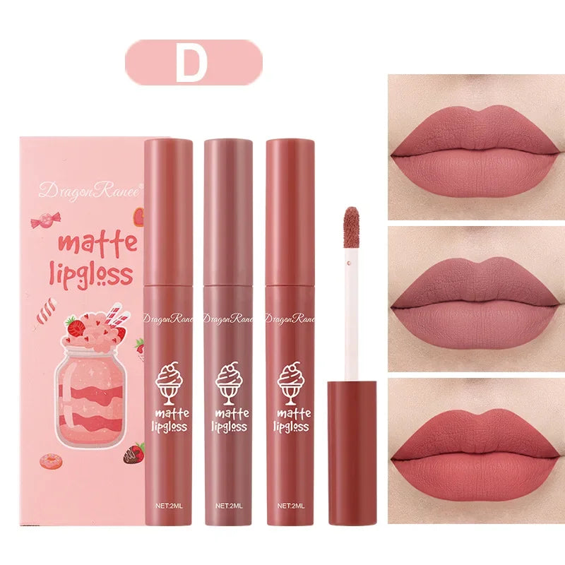 Kit 3 Rouges à Lèvres Liquides Matte — Longue Tenue &amp; Waterproof